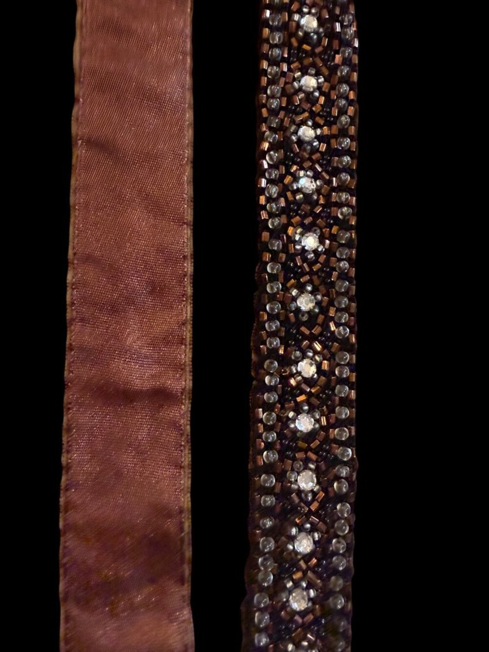Vintage J.Crew Chocolate Brown Velvet Beaded Sash Belt Rhinestone Ribbon Y2K 72”